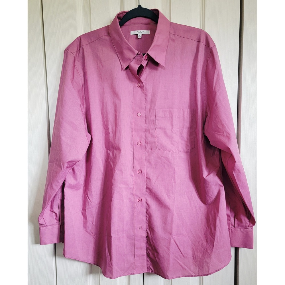 Foxcroft Wrinkle Free Button Down Long Sleeve Shirt Top Mauve Pink 18 NEW